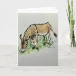 Watercolor of donkey on folded greeting card karte
