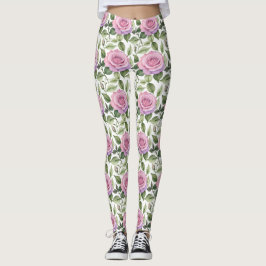 Watercolor Of Pink And Lavender Roses Leggings