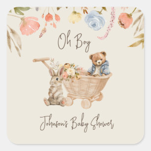 Watercolor Oh Boy Boho Kinderzimmer Babydusche Quadratischer Aufkleber