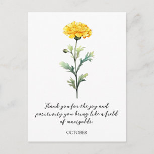 WATERCOLOR OKTOBER TAGETES GEBURTSBLUME POSTKARTE