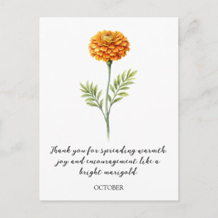 WATERCOLOR OKTOBER TAGETES GEBURTSBLUME POSTKARTE