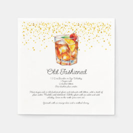 Watercolor Old Fashioned Custom Cocktail Recipe Serviette