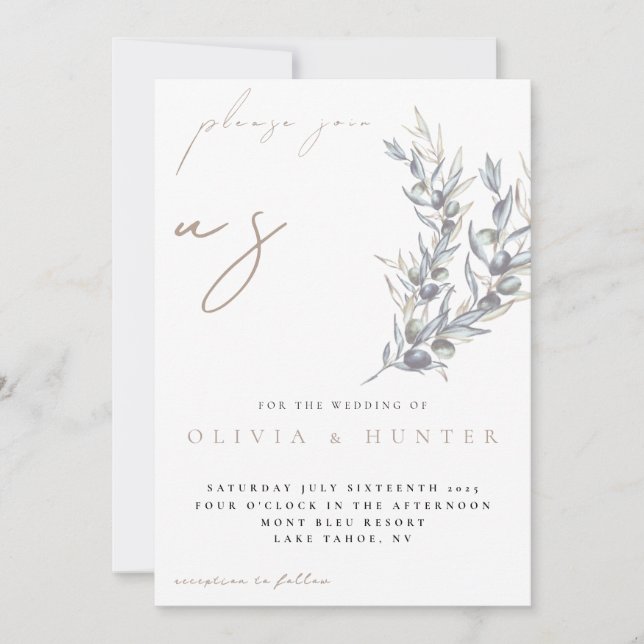 Watercolor Olive Branch Photo Wedding Invitation Einladung (Vorderseite)