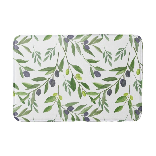 Watercolor Olive Pattern Badematte (Vorderseite)