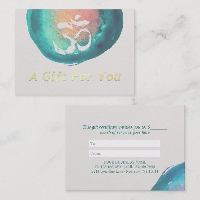 Watercolor OM YOGA Instructor Geschenkgutschein Rabattkarte (Vorne/Hinten)