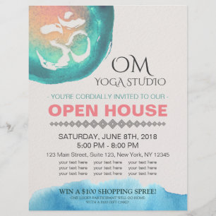 Watercolor Om YOGA Instructor Studio Open House Flyer