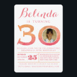 Watercolor Ombre 30. Geburtstag Party Foto Einladu Einladung<br><div class="desc">Designer,  einzigartig,  ombre pinks und apricots/pfirsiche farben Damen 30. Geburtstag laden Karten ein,  personalisieren Sie mit Ihren eigenen Party Details und Ihrem eigenen Foto. Jede Einladung ist mit einem Gratis-Umschlag für die passende Größe inbegriffen.</div>