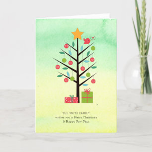 Watercolor Ombre Christmas Tree Weihnachtskarte Feiertagskarte