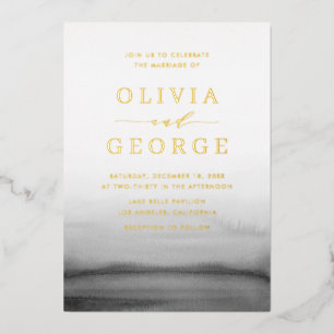 Watercolor Ombre Dark Gray Moderne Hochzeit Folieneinladung