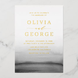 Watercolor Ombre Dark Gray Moderne Hochzeit Folieneinladung