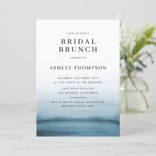 Watercolor Ombre Navy Blue Modern Bridal Brunch Einladung