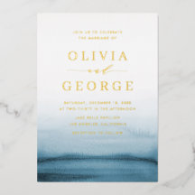 Watercolor Ombre Navy Blue Modern Wedding