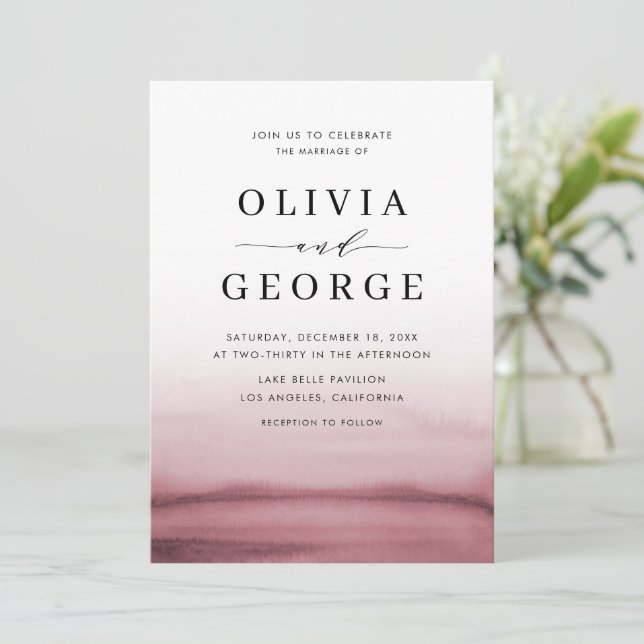 Watercolor Ombre Red Modern Wedding Einladung (Stehend Vorderseite)