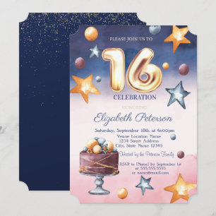 Watercolor Ombre Sterne Torte Sweet 16 Einladung