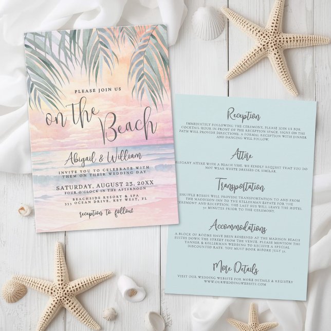 Watercolor On The Beach Wedding All In One Einladung (Watercolor On The Beach Wedding All In One Invitation)
