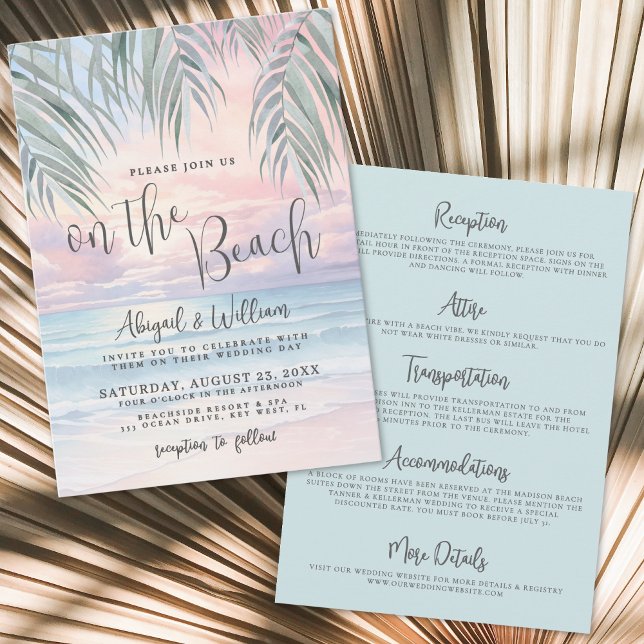 Watercolor On The Beach Wedding All In One Einladung (Watercolor On The Beach Wedding All In One Invitation)