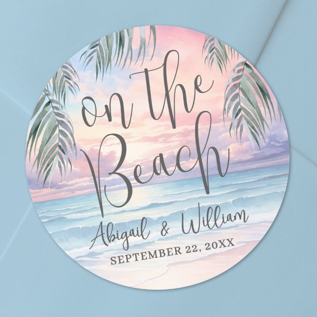 Watercolor On The Beach Wedding Runder Aufkleber (Watercolor On The Beach Wedding Classic Round Sticker)