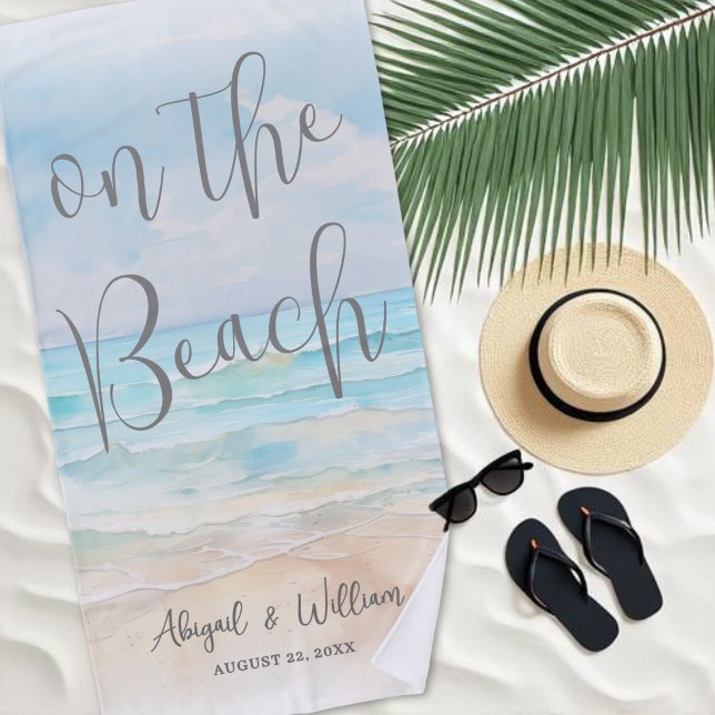 Watercolor On The Beach Wedding Strandtuch (Watercolor On The Beach Wedding Towel )