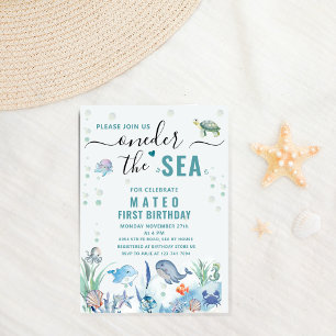 Watercolor One-der Unter dem Meer 1. Geburtstag Einladung