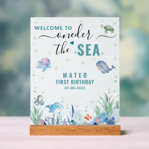 Watercolor One-der unter dem Meer 1. Geburtstag Wi Acrylschild