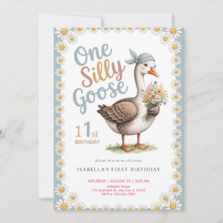 Watercolor One Silly Goose Wildblume 1. Geburtstag Einladung