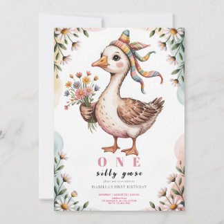 Watercolor One Silly Goose Wildblume 1. Geburtstag Einladung