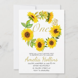 Watercolor ONE Sonnenblume Geburtstagsparty Einladung