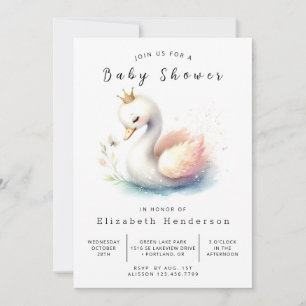 Watercolor Online Swan Baby Dusche Einladung