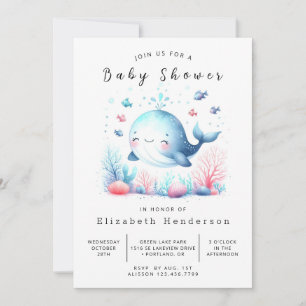 Watercolor Online Whale Baby Dusche Einladung