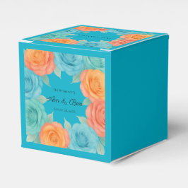 Watercolor Orange and Teal Roses Wedding Geschenkschachtel