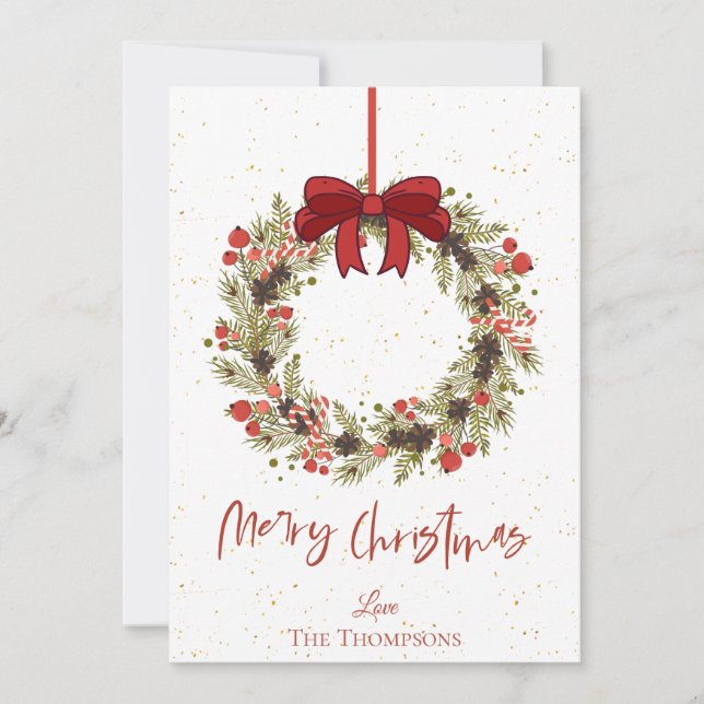 Watercolor Orange Berries Wreath Frohe Weihnachten Mitteilungskarte (Vorderseite)