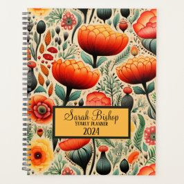Watercolor Orange Blumenwalzplaner Hardcover Planer