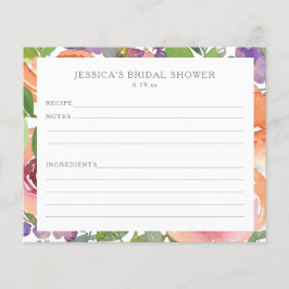 Watercolor Orange Floral Bridal Shower Recipe Card