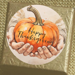 Watercolor Orange Kürbis Thanksgiving-Geschenk Runder Aufkleber
