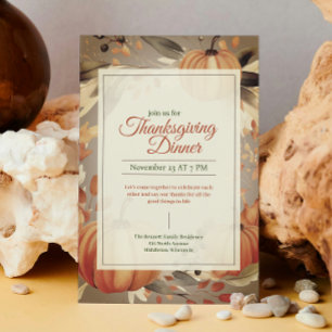Watercolor Orange Pumpkin Boho Erntedank Dinner Einladung