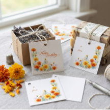 Watercolor Orange Tagetis-Blumen-Geburtstag