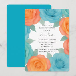 Watercolor Orange & Teal Roses Bachelorette Party Einladung