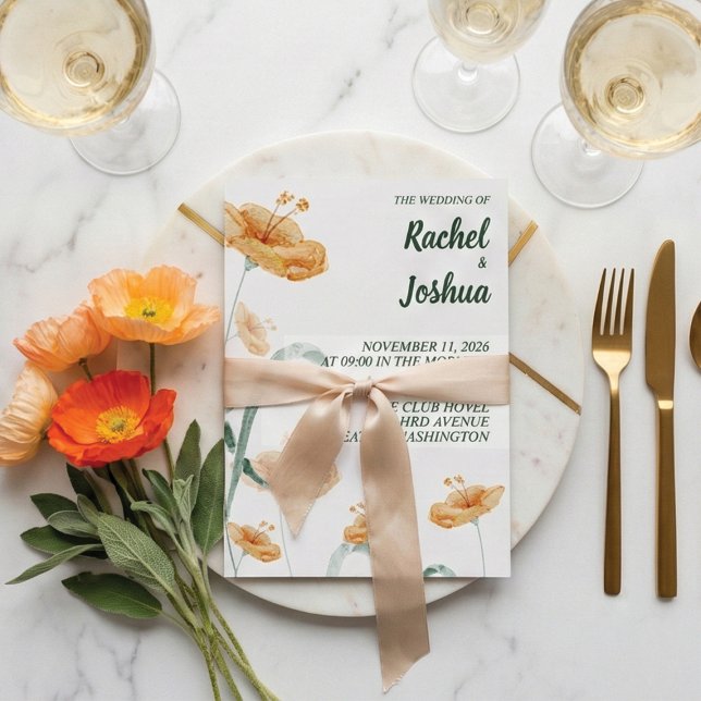 Watercolor Orange Wildflower & Sage Green Wedding Einladung (Von Creator hochgeladen)