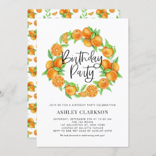 Watercolor Orange Wreath Summer Birthday Party Einladung