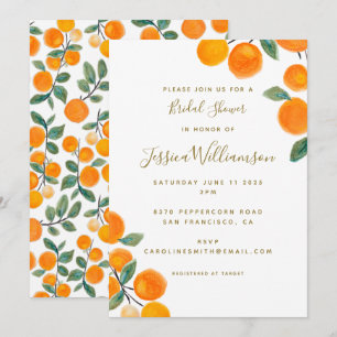 Watercolor Orange Zitrusfrucht Brautdusche  Einladung