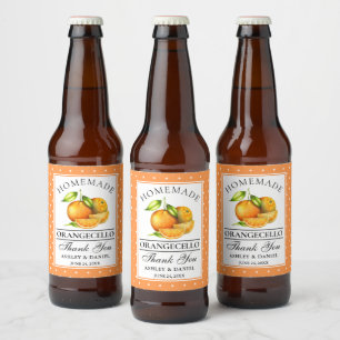 Watercolor Orangen Dots Orangecello Hochzeitsdanke Bierflaschenetikett