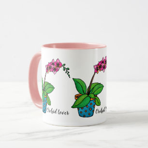 Watercolor-Orchideen-Pflanze im schönen Topf Tasse
