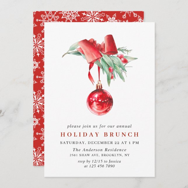 Watercolor Ornament CHRISTMAS HOLIDAY BRUNCH Einladung (Vorne/Hinten)