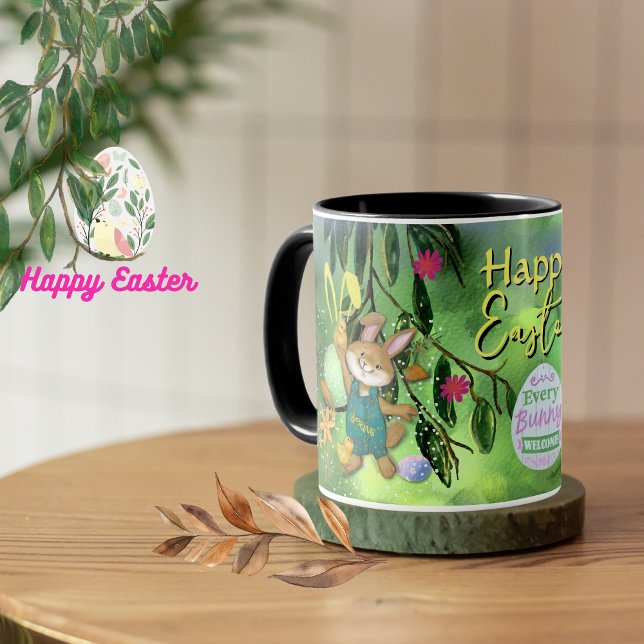 Watercolor Oster Bunny Chicken Custom Tasse (Watercolor Easter Bunny Chicken Custom Mug)