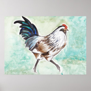 Watercolor Oster Egger Rooster Poster