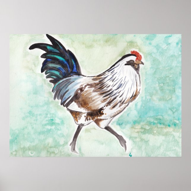 Watercolor Oster Egger Rooster Poster (Vorne)