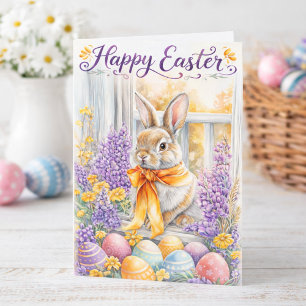 Watercolor-Osterhase-Karte Sanfte Blumenmotive Karte