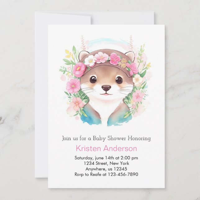 Watercolor Otter's Joy Girl Baby Shower Einladung