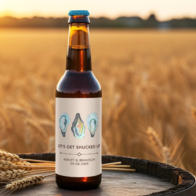 Watercolor Oyster Coastal Seaside Wedding Bierflaschenetikett (Von Creator hochgeladen)