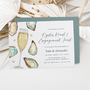 Watercolor Oysters & Champagner Engagement Party Einladung